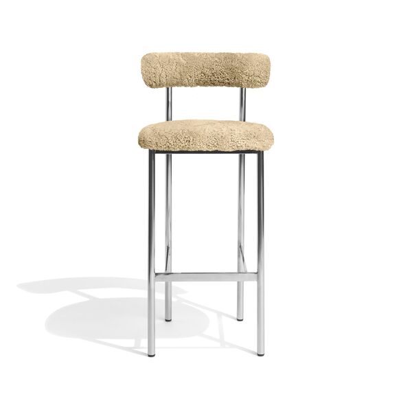 Font Barhocker 65 cm Schaffell Honey/Poliertes Stahlgestell