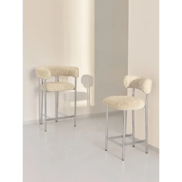 Font Bar Stool 65 cm Dunes Cognac Leather/Polished Steel Frame