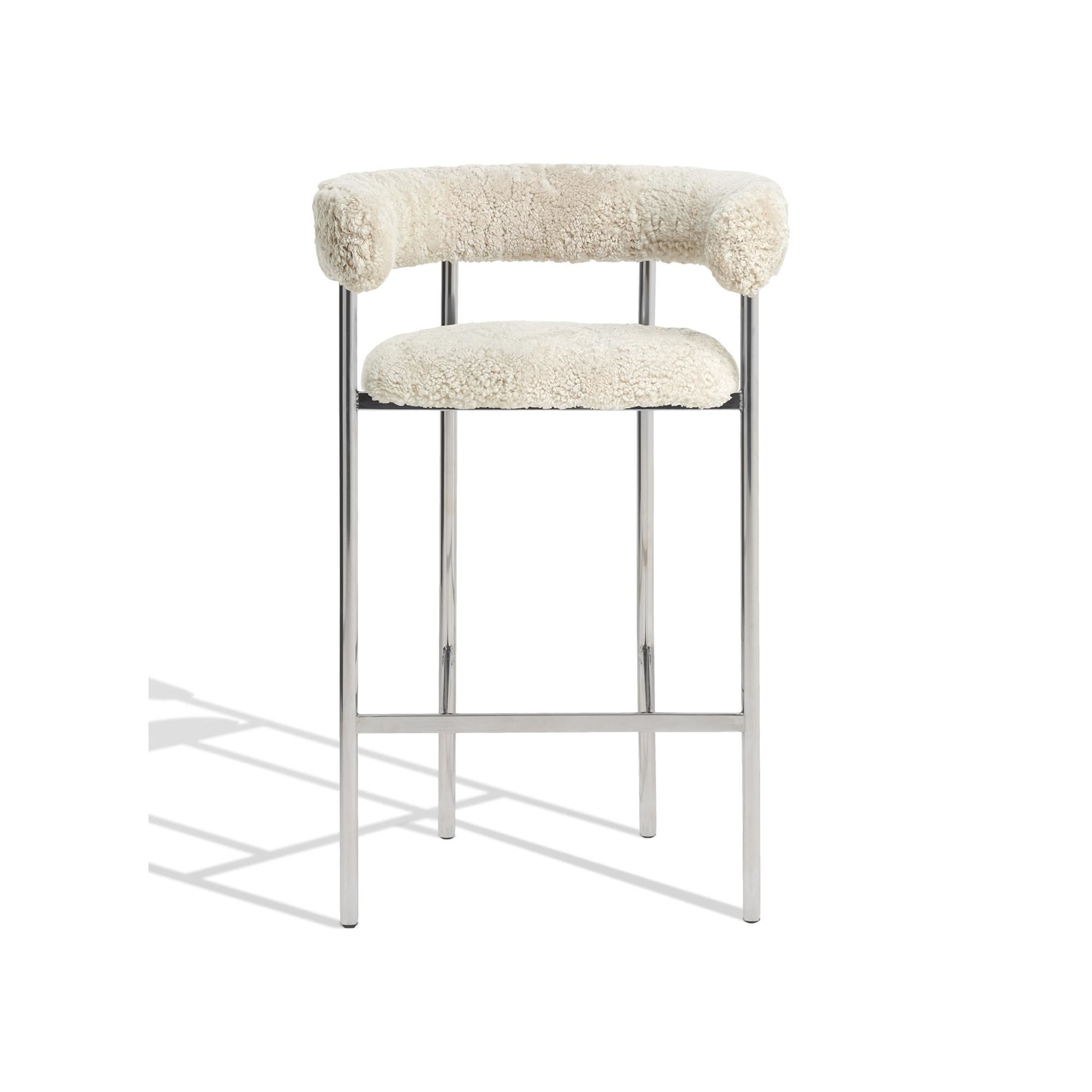 Font Barstol med Armlene 65 cm Saueull Oyster/Polert Stålunderstell