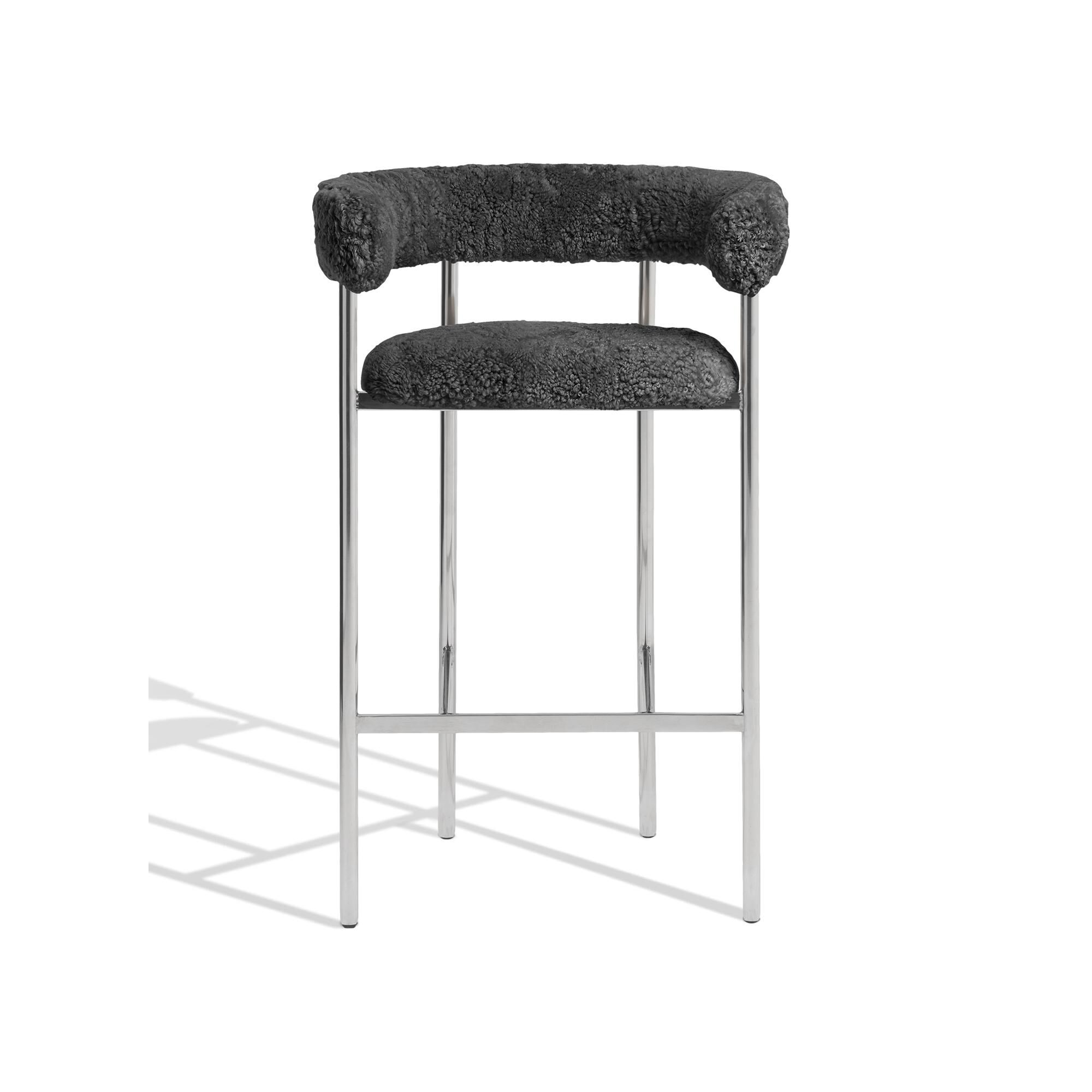 Font Barstol med Armlene 65 cm Saueull Grå/Polert Stålunderstell
