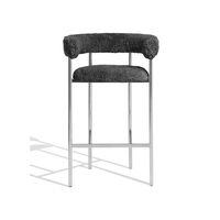 Font Bar Stool with Armrest 65 cm Sheepskin Grey/Polished Steel Frame