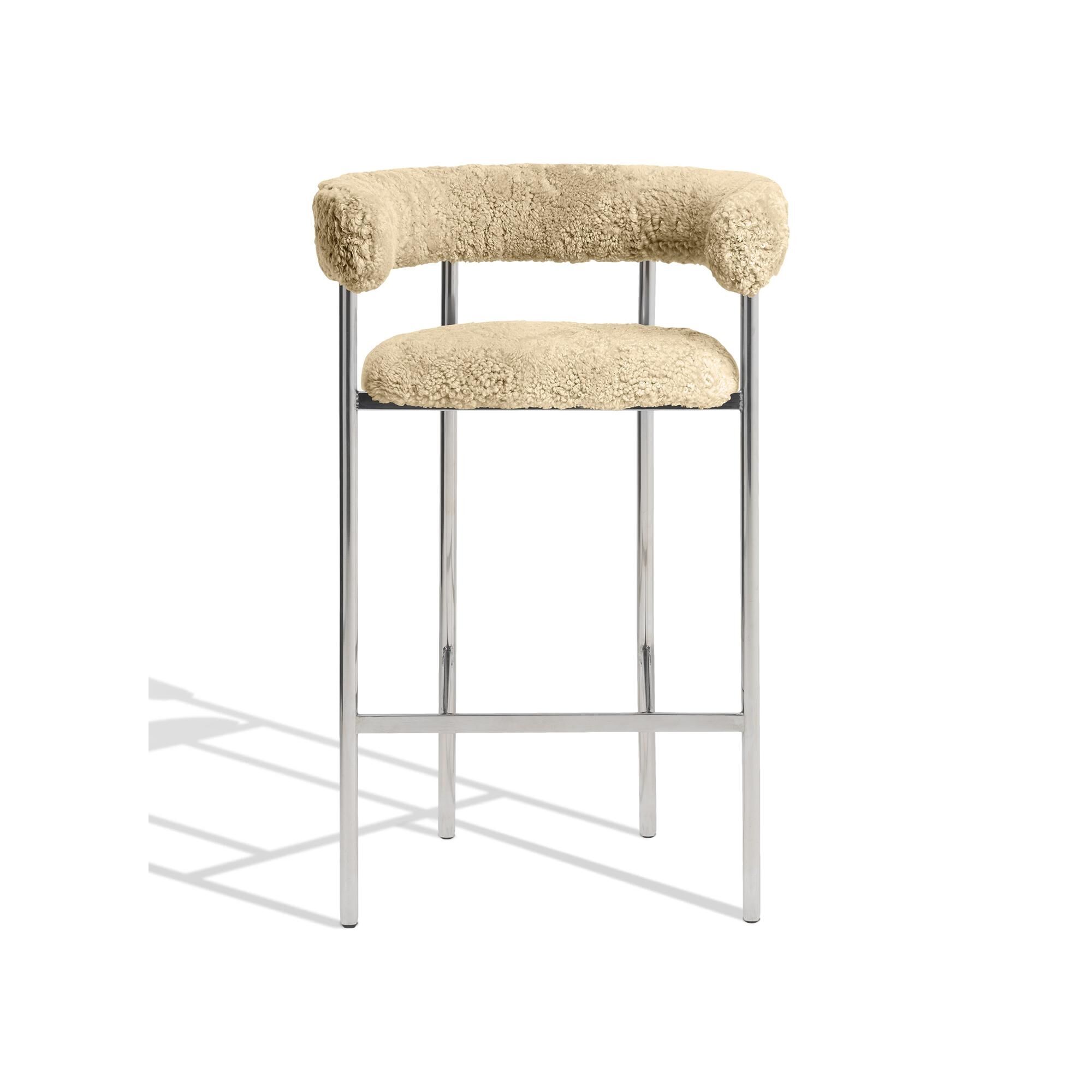 Font Barstol med Armlene 65 cm Saueull Honey/Polert Stålunderstell