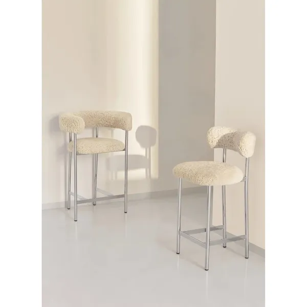 Font Bar Stool with Armrest 65 cm Dunes Cognac/Polished Steel Frame