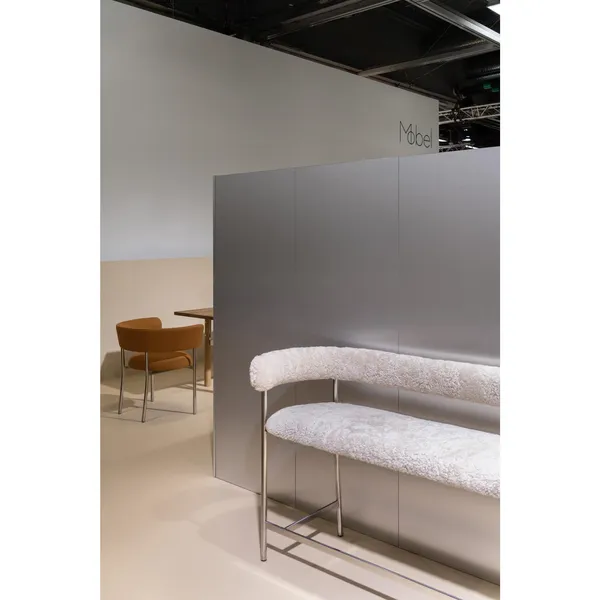 Font Bar Sofa 65 cm Sheepskin Grey/Polished Steel Frame