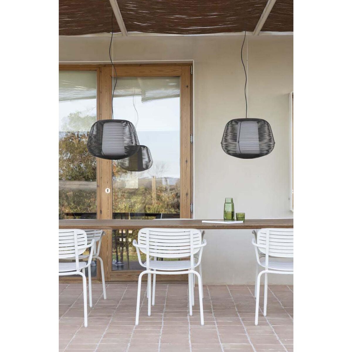 NARA Outdoor Pendant Beige/ Opal White