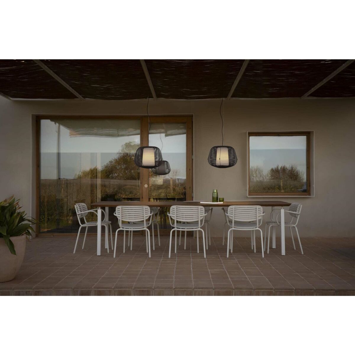 NARA Outdoor Pendant Beige/ Opal White