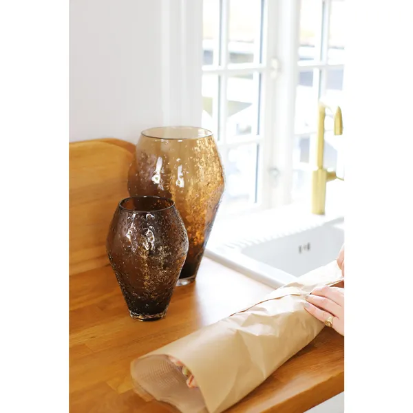 Crushed Glass Vase Large Sepia Brown