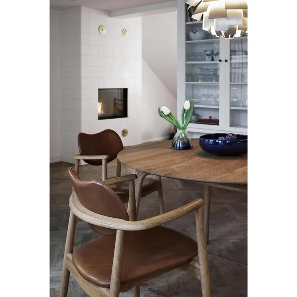 Salon Eetkamerstoel Gestoffeerd Geolied Eikenhout/Donkerbruin Leer