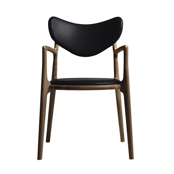 Silla de Comedor de Salón Tapizada en Roble Ahumado/cuero Negro