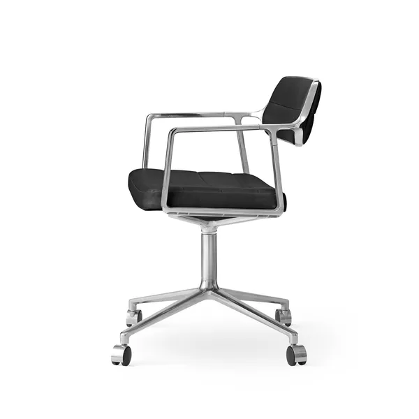 453 Svingstol med Hjul Aluminium/ Sort Skinn