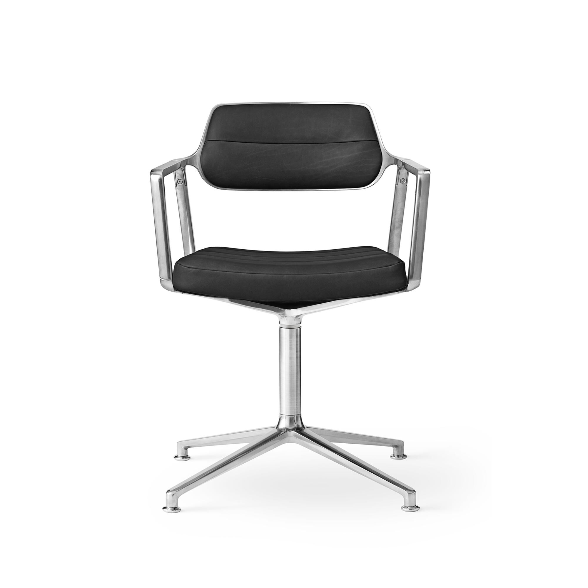 453 Svingstol med Gulvglidere Aluminium/ Sort Skinn