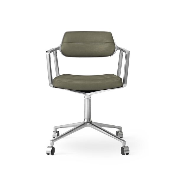 453 Snurrstol med Hjul Aluminium/Bosco Grön Läder
