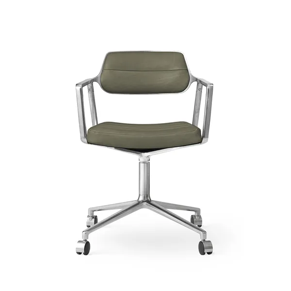 453 Svingstol med Hjul i Aluminium/Bosco Grønn Skinn