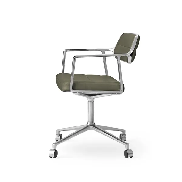 453 Svingstol med Hjul i Aluminium/Bosco Grønn Skinn