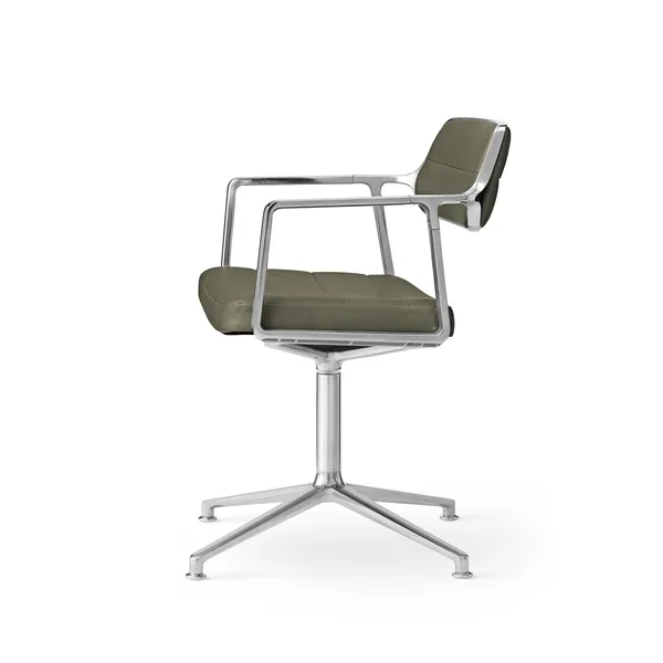 453 Drehstuhl mit Bodengleitern Aluminium/Bosco Grün Leder