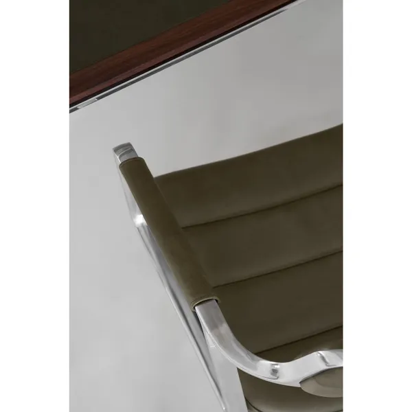 453 Drehstuhl mit Bodengleitern Aluminium/Bosco Grün Leder