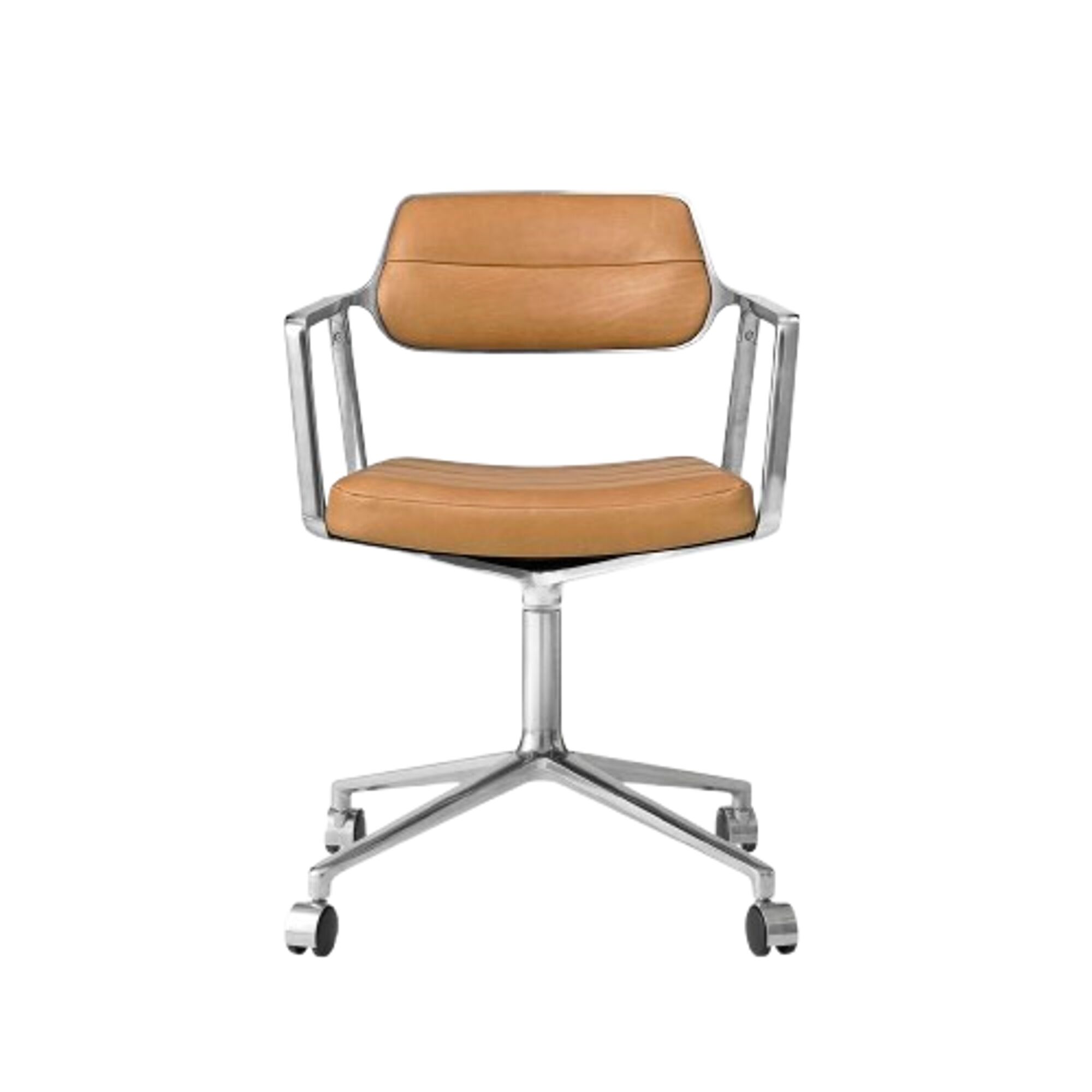 453 Swivel Drejestol Med Hjul Aluminium/Camel/Lder