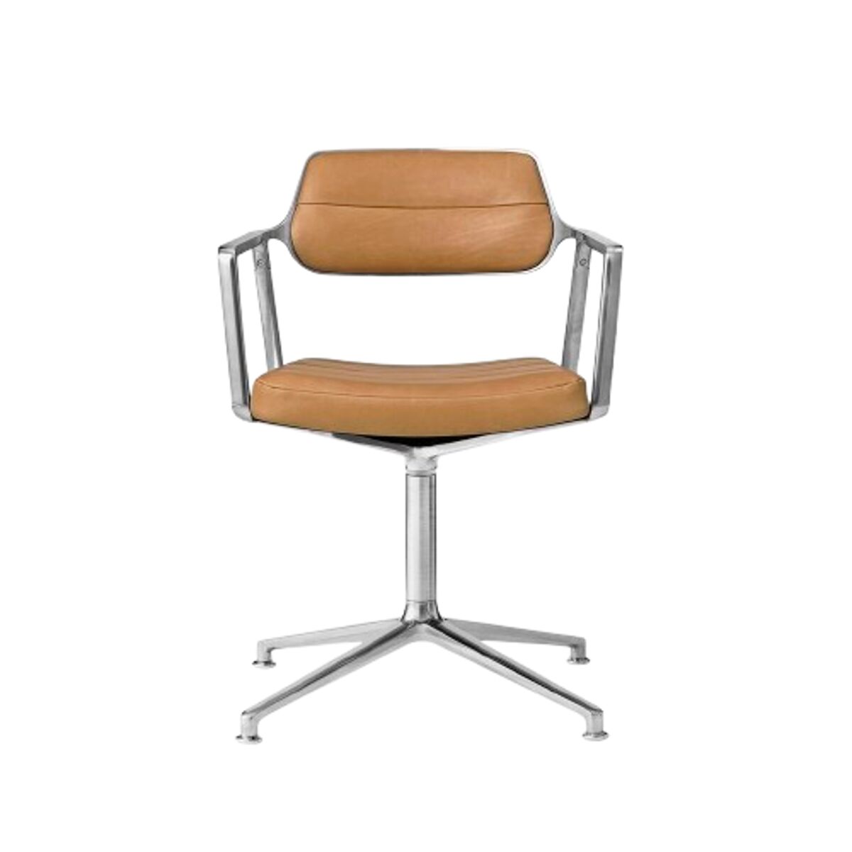 453 Swivel Swivel Chair With Floor Glides Aluminum/Camel/Leather