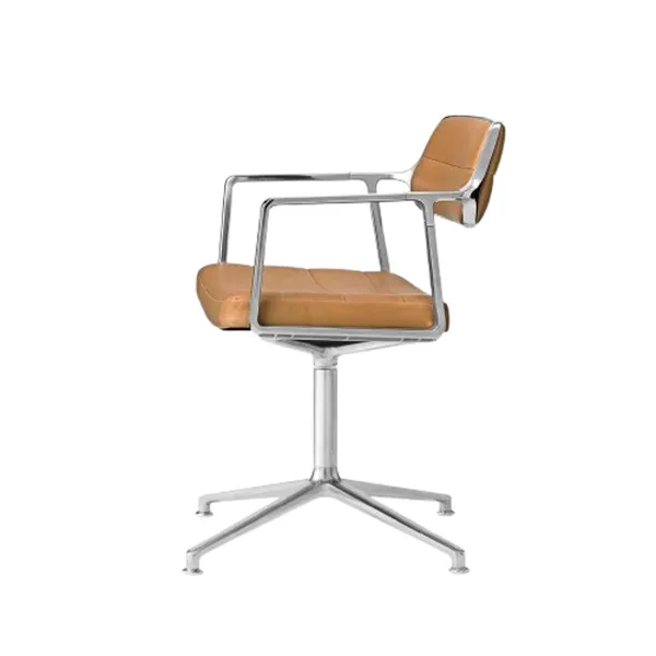 453 Drehstuhl mit Bodengleitern Aluminium/Camel/Leder