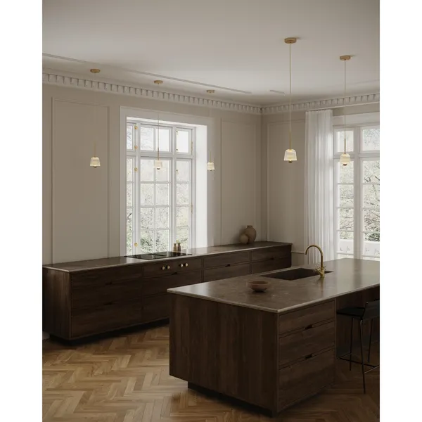 Asteea 1 Hanglamp Satijn Messing/ Geribbeld Helder