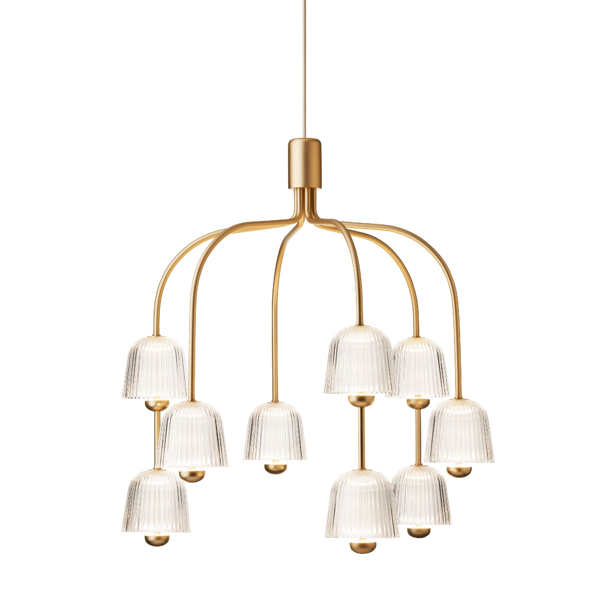 Asteea 9 Lysekrone Satin Messing/Riflet Klar