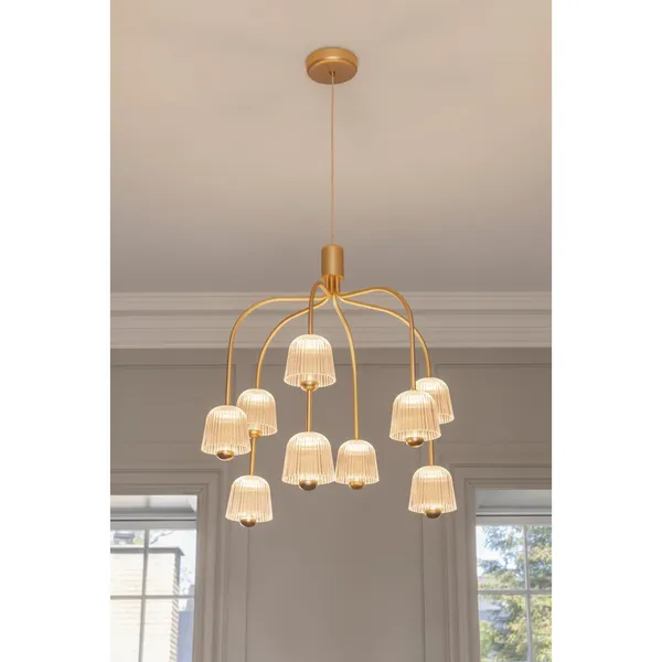 Asteea 9 Kronleuchter, Messing Satin/Klar