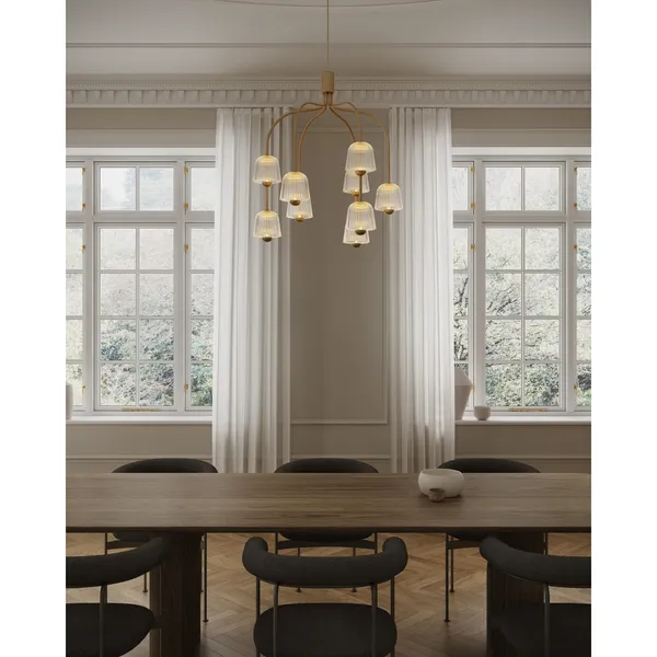 Asteea 9 Kronleuchter, Messing Satin/Klar