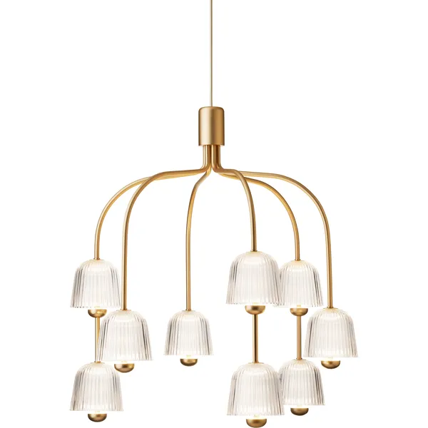 Asteea 9 Lysekrone Satin Messing/Riflet Klar