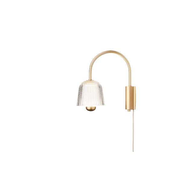 Asteea Wandlamp, Satijn Messing/ Geribbeld, Helder