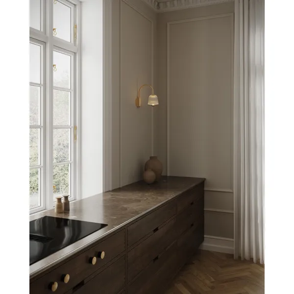 Asteea Wandlamp, Satijn Messing/ Geribbeld, Helder