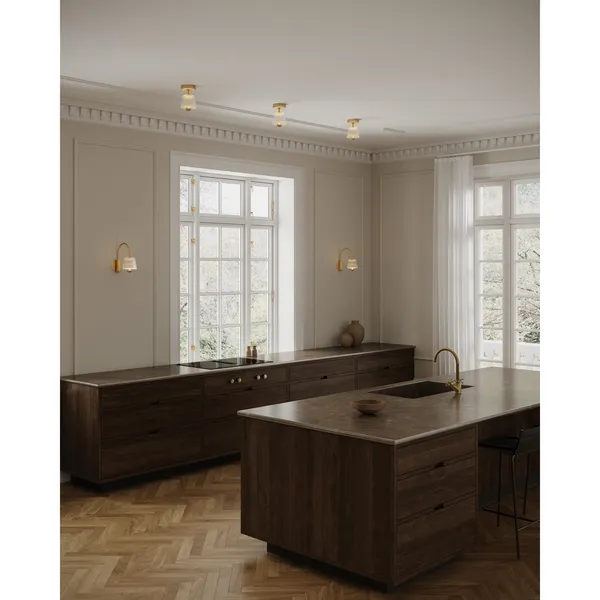 Asteea Wandlamp, Satijn Messing/ Geribbeld, Helder