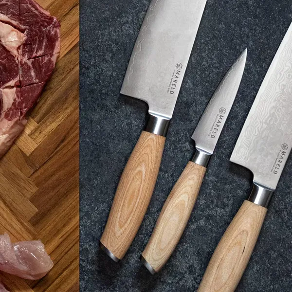 Akio Japanese Gemüsemesser 9 cm Helles Holz