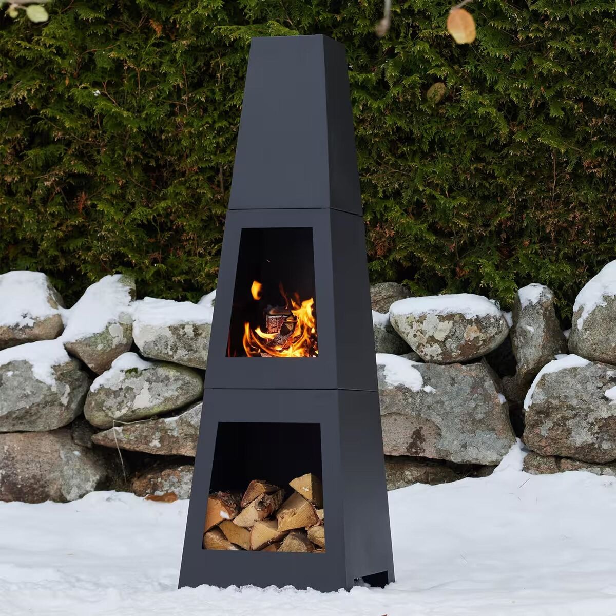 Outdoor Fireplace With Storage Black