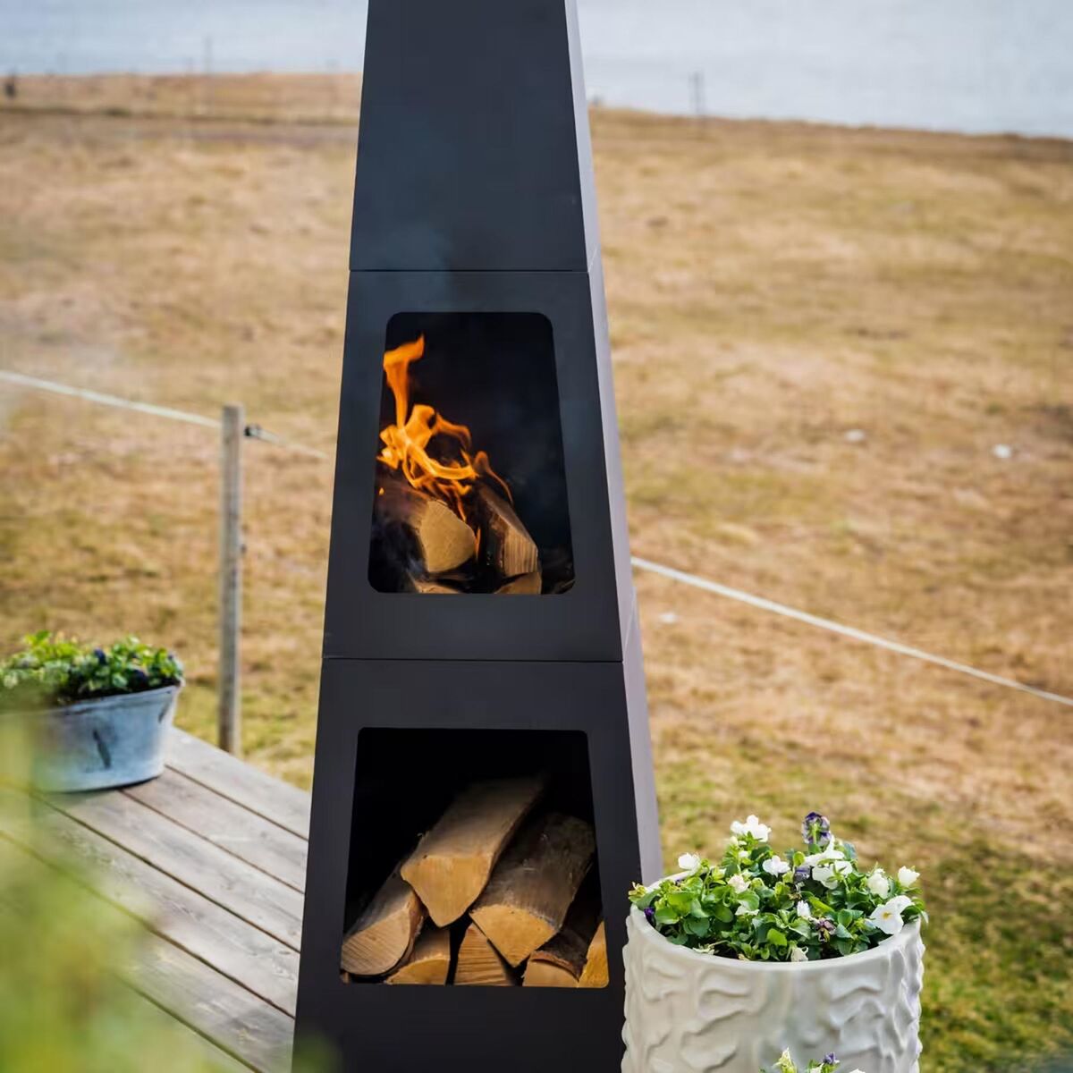 Outdoor Fireplace With Storage Black
