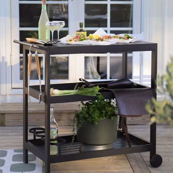 Outdoor Kitchen Side Table With Wheels Black