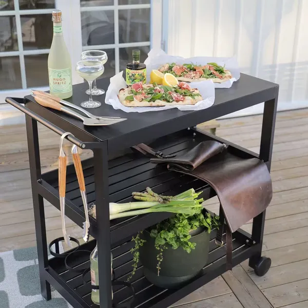 Outdoor Kitchen Side Table With Wheels Black
