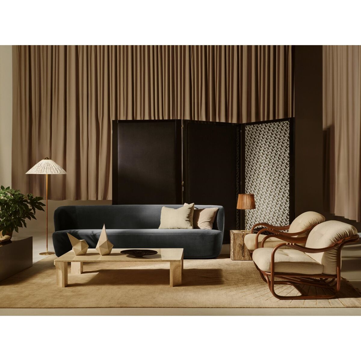 Sillón Poltrone Tria Ratán Oscuro/Bouclé 001