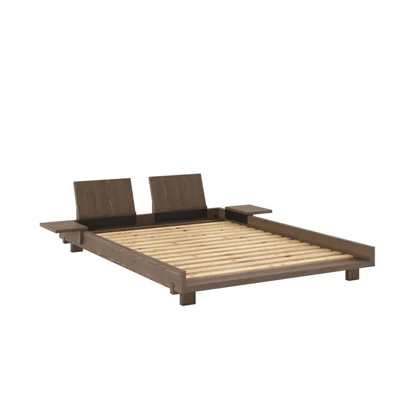 Social Bed Frame With 2 Backrests & Side Table 140x200 Carob Brown