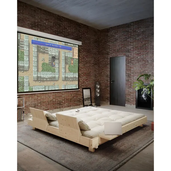 Social Bed Frame With 2 Backrests & Side Table 140x200 Carob Brown