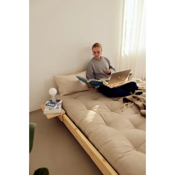 Social Bed Frame With 2 Backrests & Side Table 180x200 Carob Brown