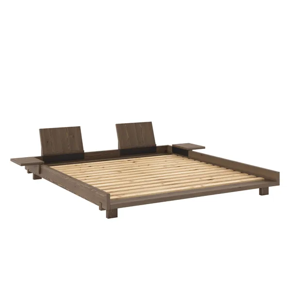 Social Bed Frame With 2 Backrests & Side Table 180x200 Carob Brown