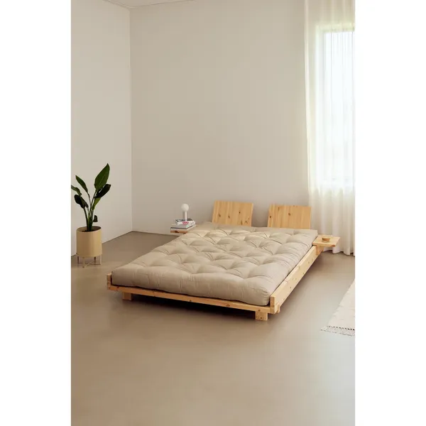 Social Bed Frame With 2 Backrests & Side Table 180x200 Carob Brown