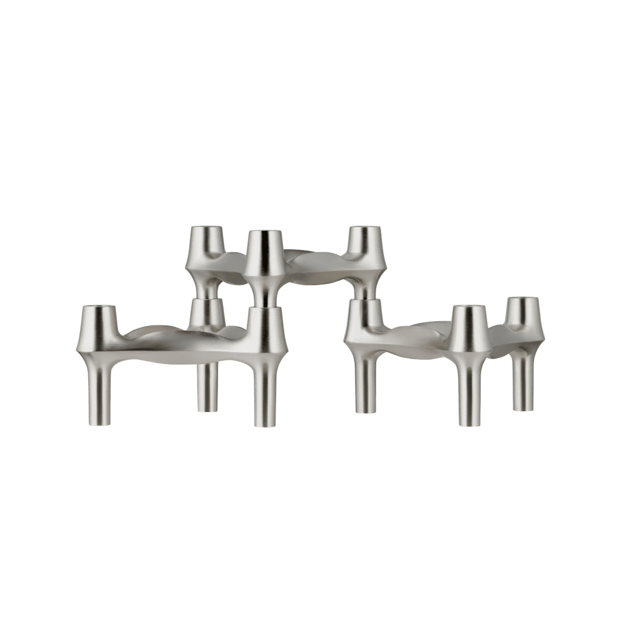 BMF Bougeoirs, Lot de 3, Finition Chrome Brossé
