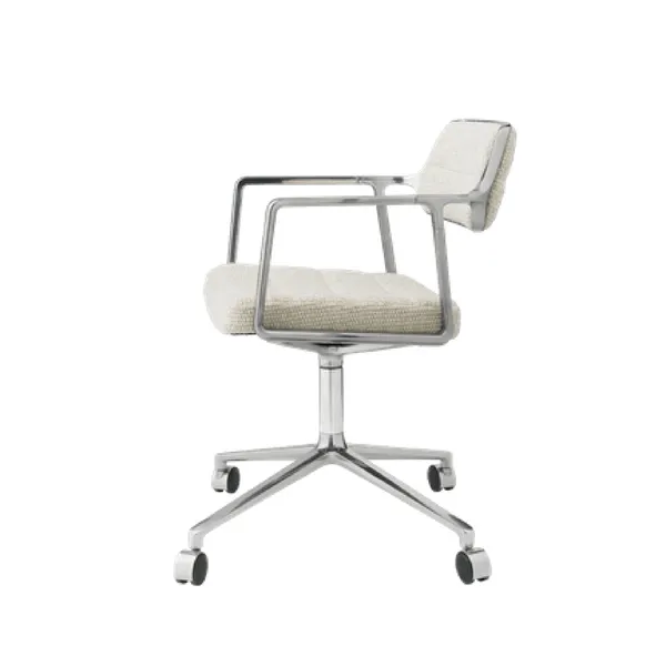453 Svingstol med Hjul Aluminium/ Bølgete Off White/ Lysegrå