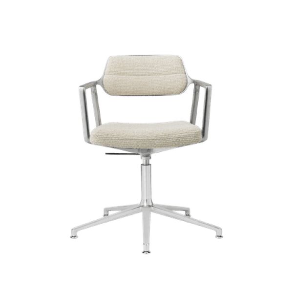 453 Swivel+ Drehstuhl mit Bodengleitern Aluminium/ Wellig Gebrochenes Weiß/ Hellgrau