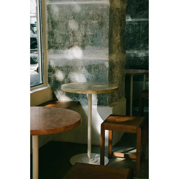 Table 57 Dining Table Ø55 Yellow Limestone/Stainless Steel