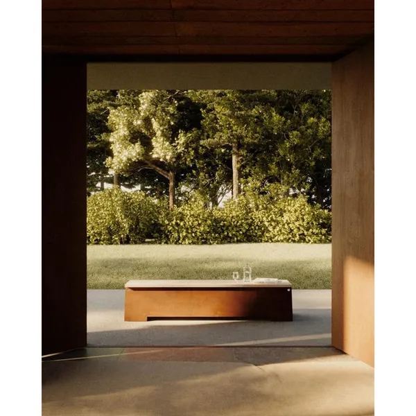 64 Bench Corten Steel/Travertine