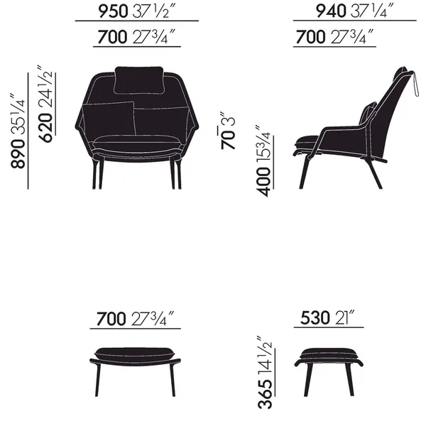 Slow Fauteuil & Ottoman Beige/ Crème/ Chroom