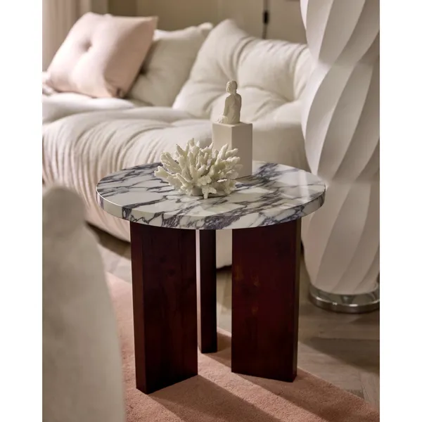 Eden Side Table Ø50 White Stone/ Dark Oak