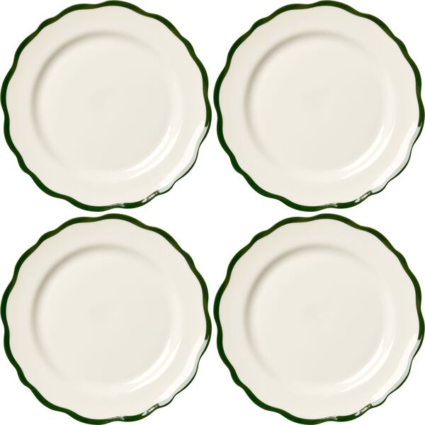 Fleur Ontbijtbord 21 cm Set van 4 Wit/Donkergroen